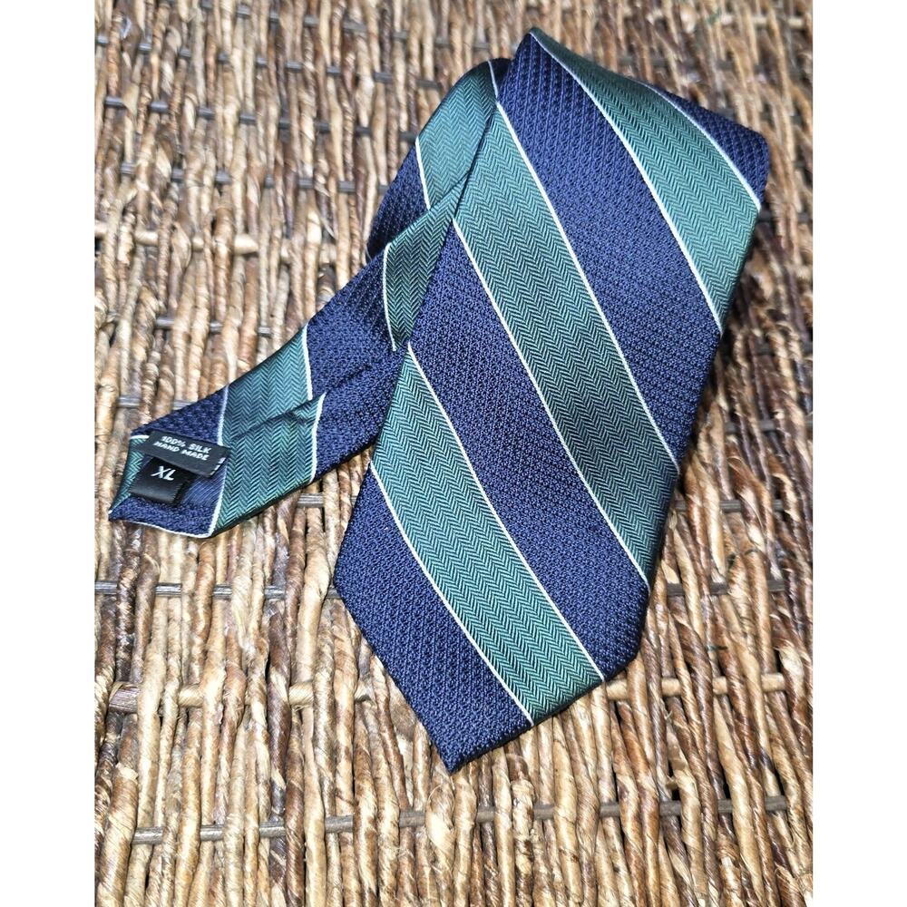 Bruno Piattelli Silk Tie Navy/Green Stripe Extra Long Old Money Preppy NWT